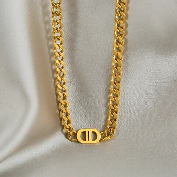 18K Gold Plated Designer CD 18K Chain Necklace - Picture 5 of 12